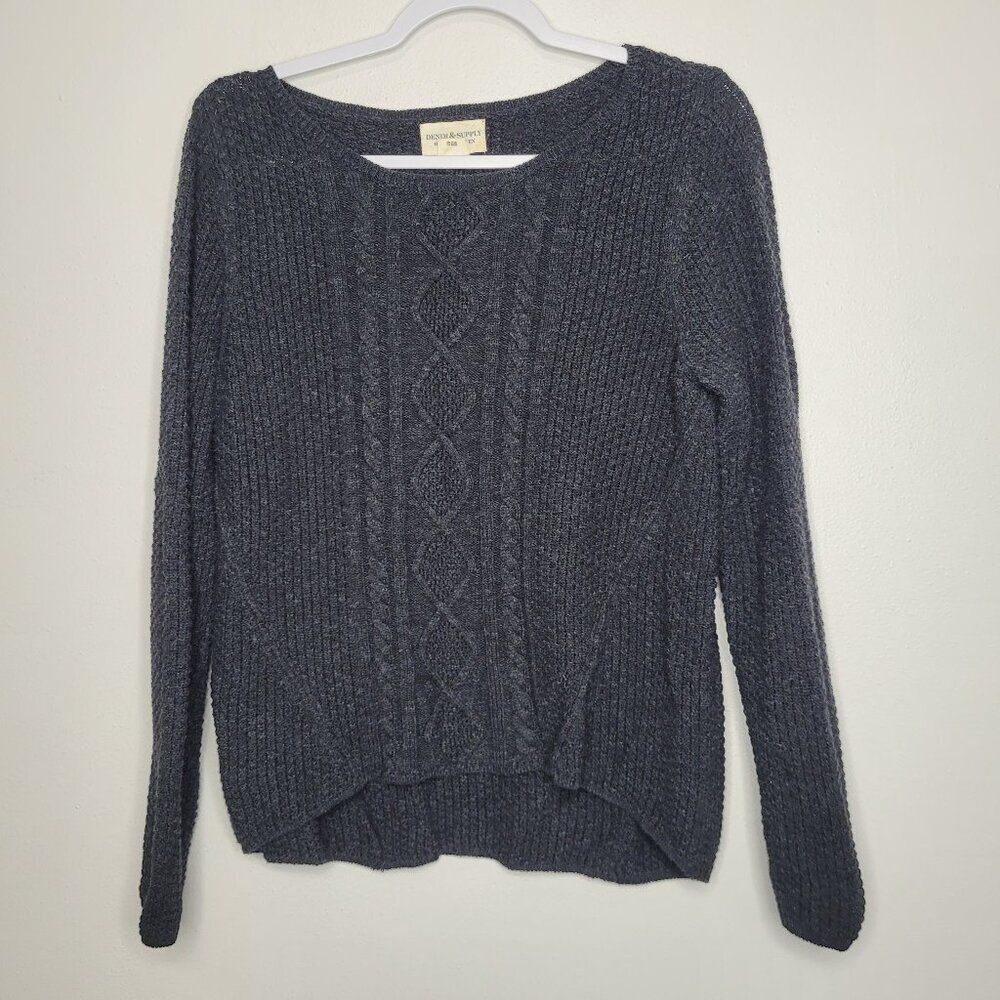 Denim & Supply Ralph Lauren black cable knit preppy old money timeless sweater L